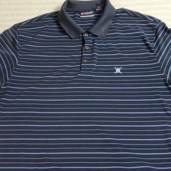 Chaps Golf Stay Dry Embroidered Blue Striped Short Sleeve Polo Sz XL Shirt - Picture 2 of 11